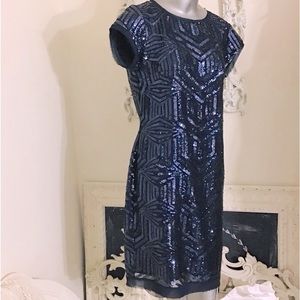 Vince Camuto Navy Blue Sequin Shift Dress NWOT